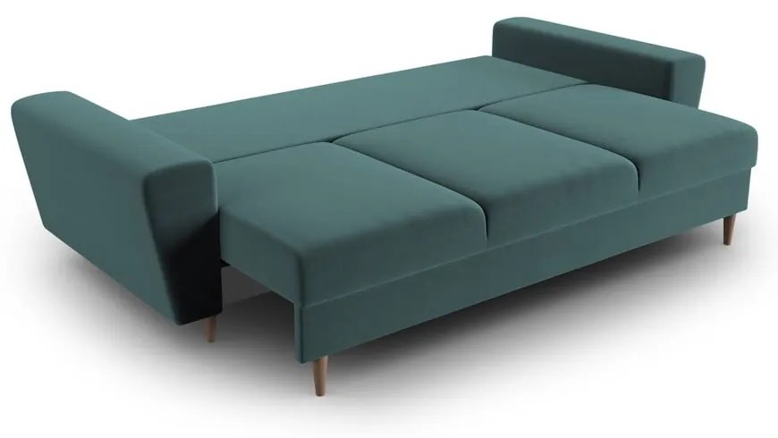 Canapea petrol extensibilă, cu spațiu de depozitare cu tapițerie din catifea 235 cm Kyoto – Cosmopolitan Design
