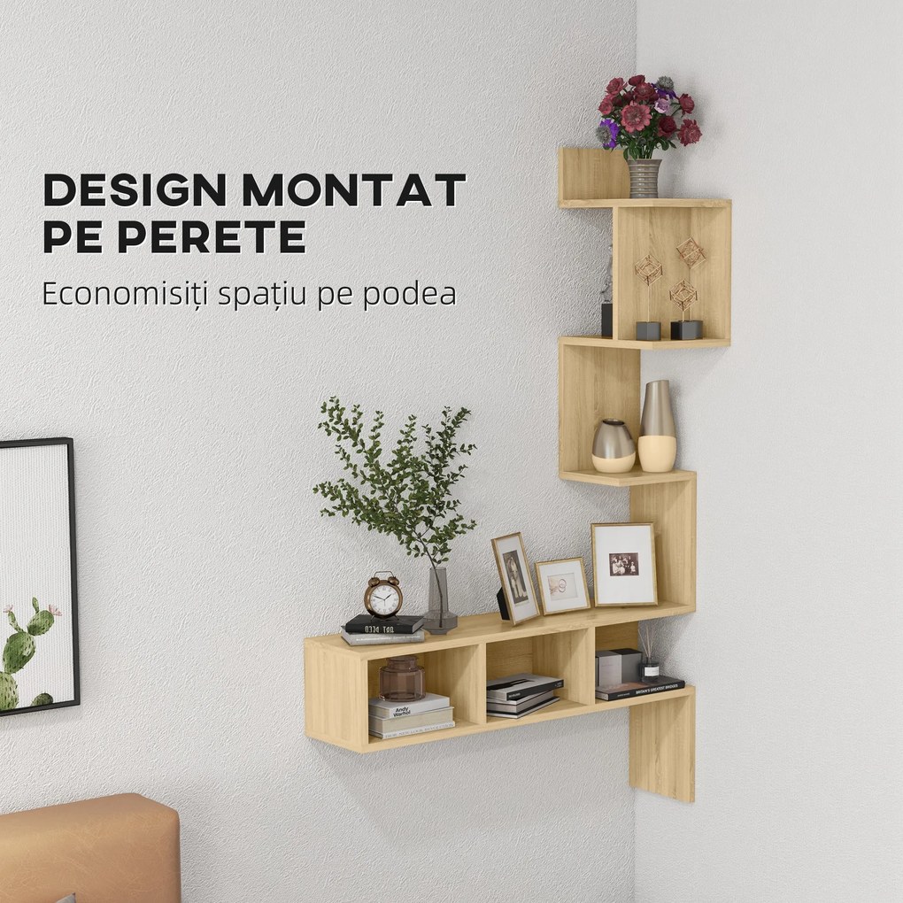 Raft de depozitare HOMCOM MDF cu rafturi deschise pentru sufragerie si dormitor, 80x20x128,5 cm, de culoare stejar