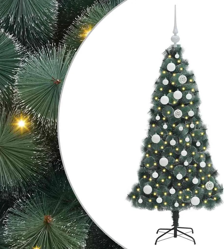 vidaXL Brad artificial pre-iluminat de Crăciun cu set de bile 120 cm