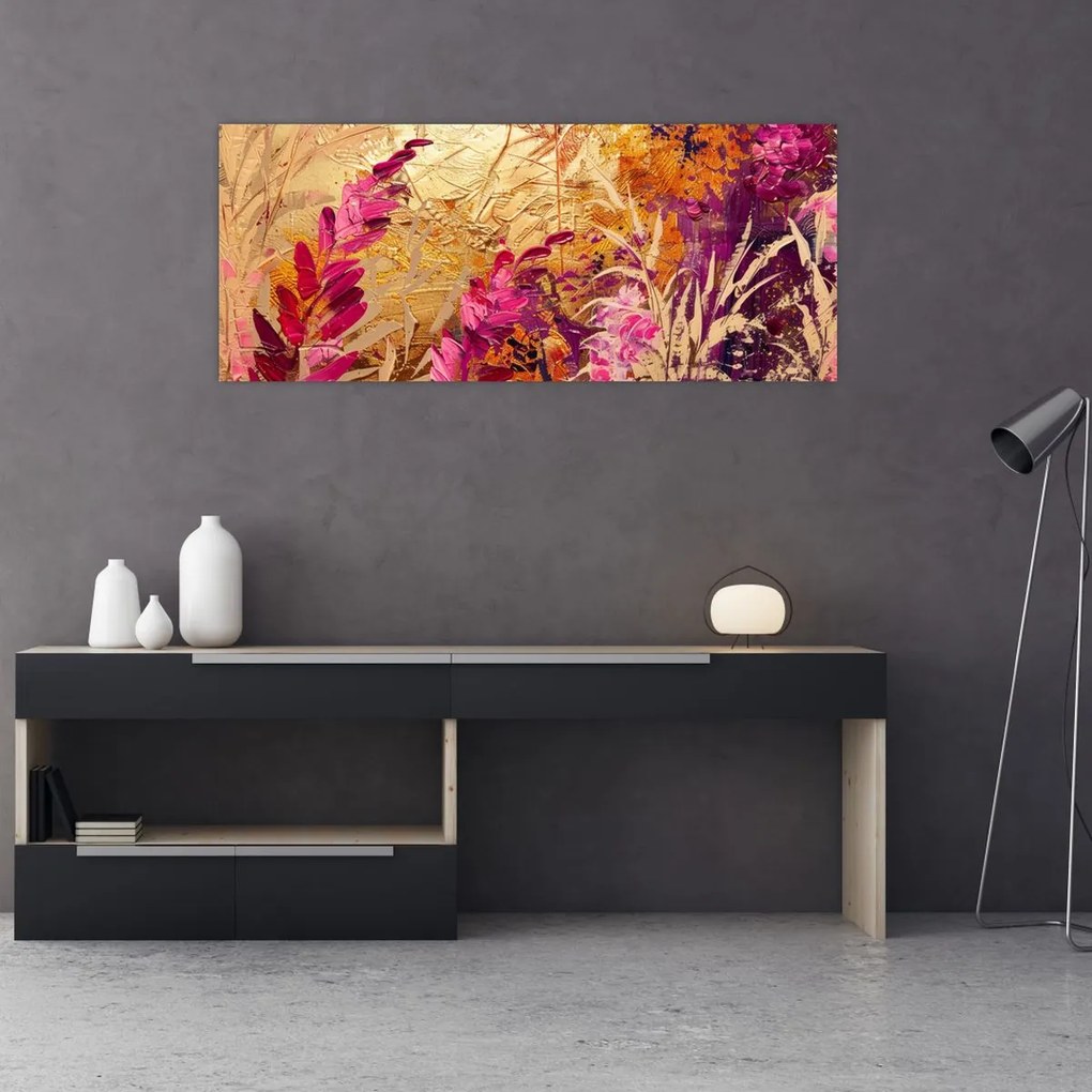 Tablou - Pictură abstractă de flori II. (120x50 cm)