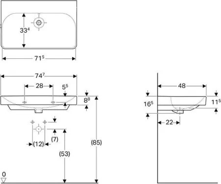 Geberit 500.249.00.2 - Lavoar suspendat Smyle Square 75 x 48 cm, ceramică/alb