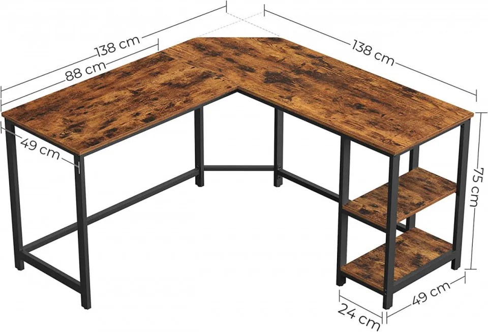 Birou de Studiu in Forma L, Maro / Negru, PAL Melaminat, Vasagle, LWD72X