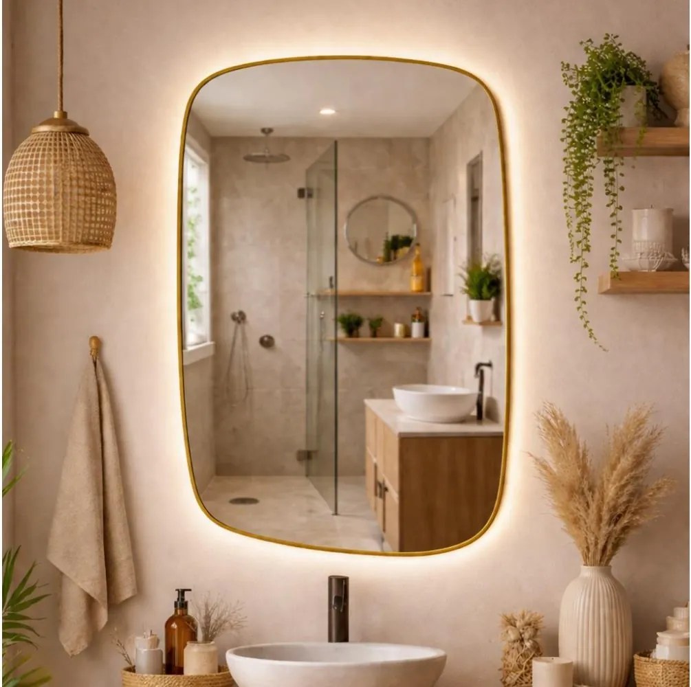 Baltica Design-LED Oglindă cu iluminare LED integrată STONE CALM 15W/230V 4500K 90x60 cm IP65 aurie