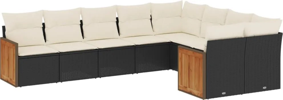 vidaXL Set mobilier de grădină cu perne, 9 piese, negru, poliratan
