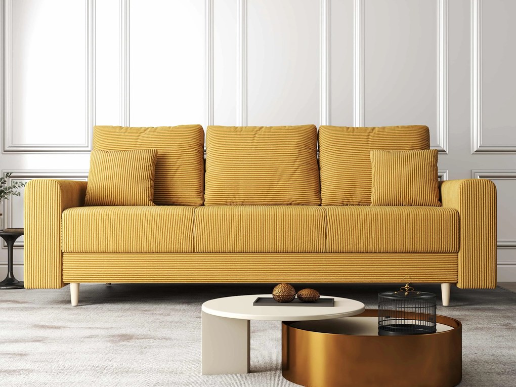 Canapea extensibilă dumonde cu ladă de depozitare si sezut confortabil din spuma high-density, Kronos Zoom Mustar 210x100 cm