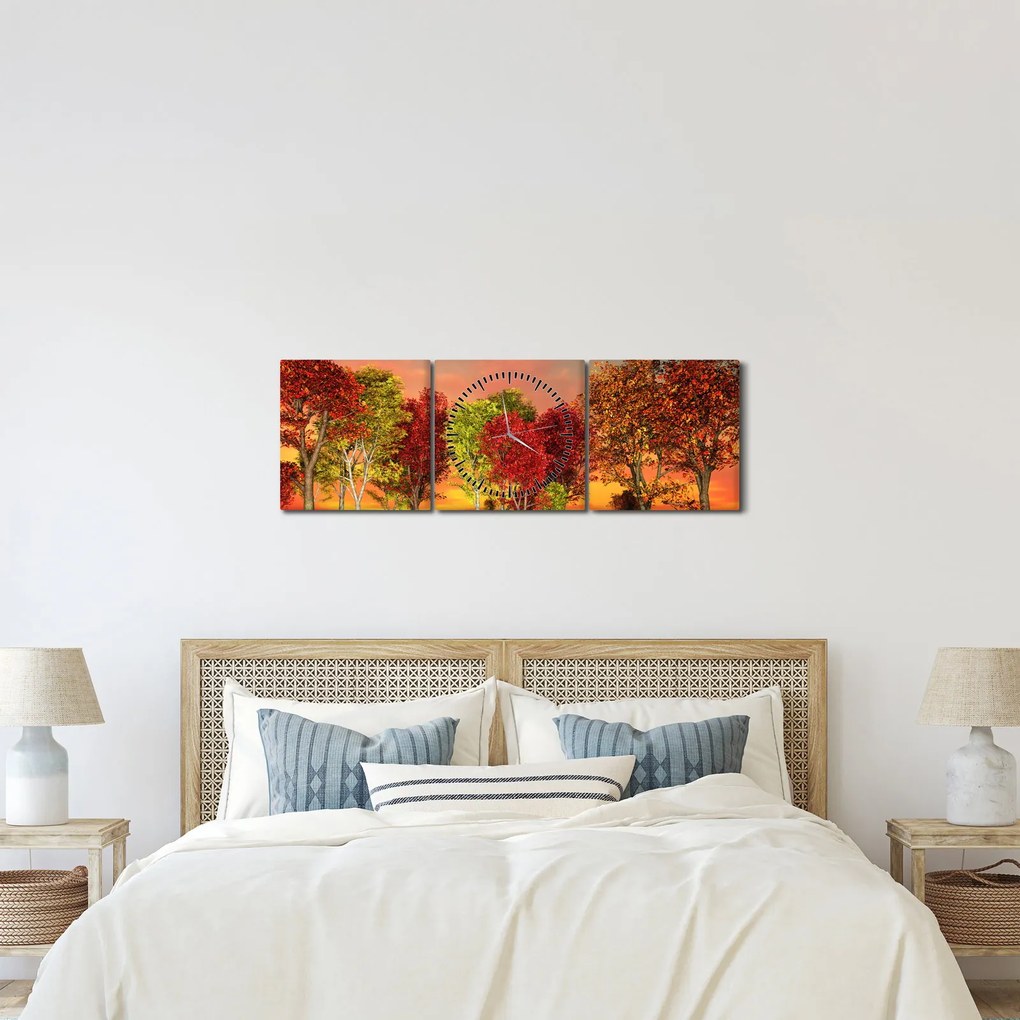Tablou - Copaci colorate (cu ceas) (90x30 cm)