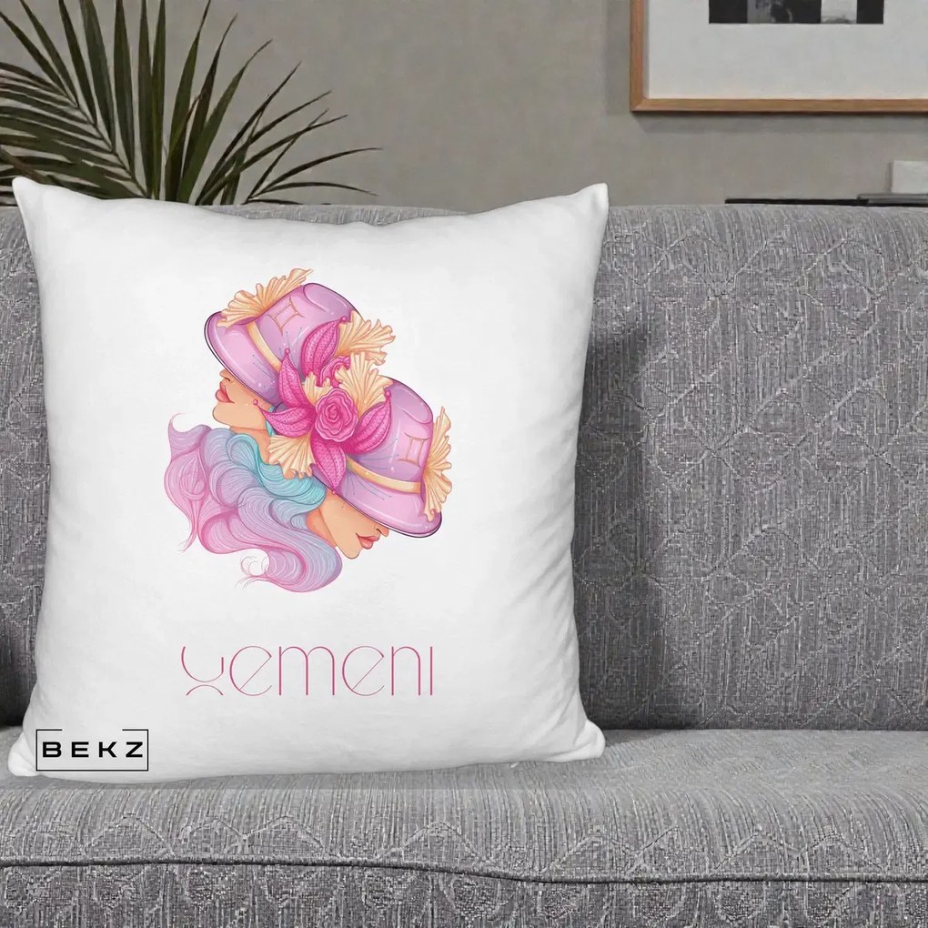 Perna Personalizata Zodie Gemeni, 40x40 cm, Alb Pufos, Husa Detasabila, Perna Inclusa, BEKZ®