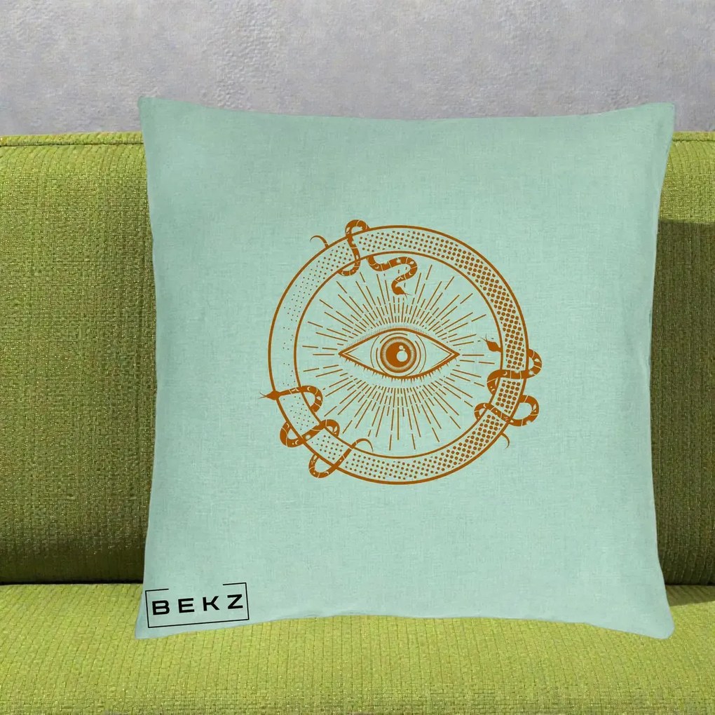 Perna Personalizata Ochiul Providentei Mistic Orange, 40x40 cm, Verde Menta, Husa Detasabila, Perna Inclusa, BEKZ®
