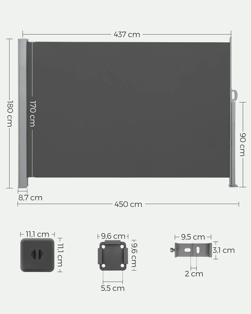 Marchiză laterală HORIZON pentru terasă, 180x450cm, gri SongmicsHome