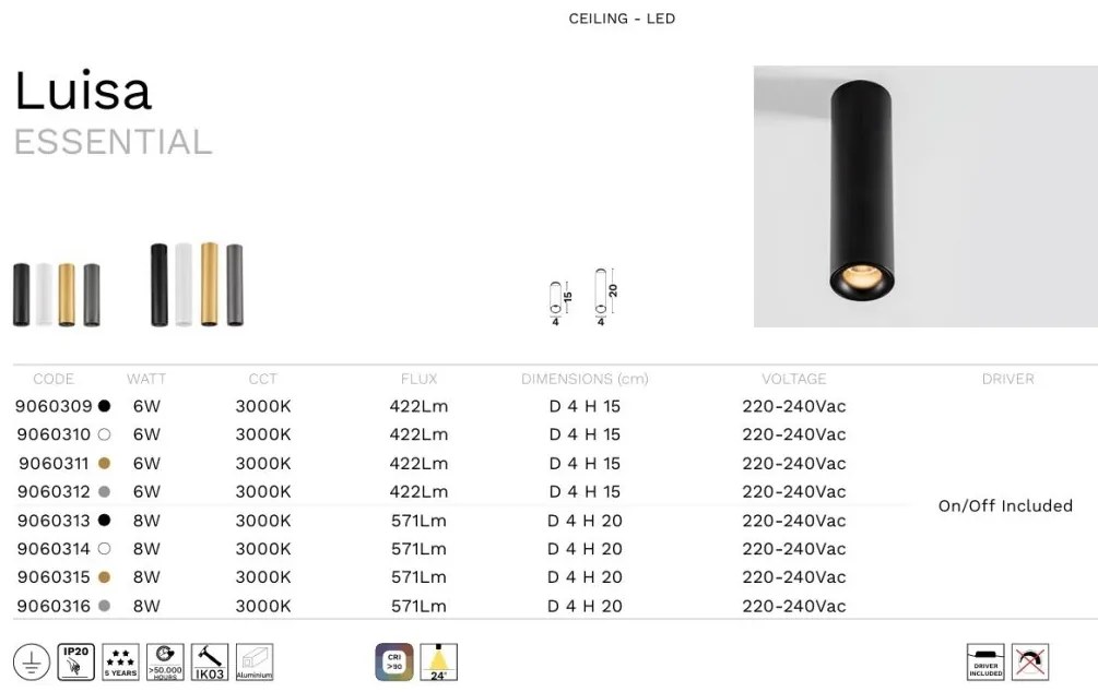 Spot aplicat LED design tehnic LUISA negru, H-15cm