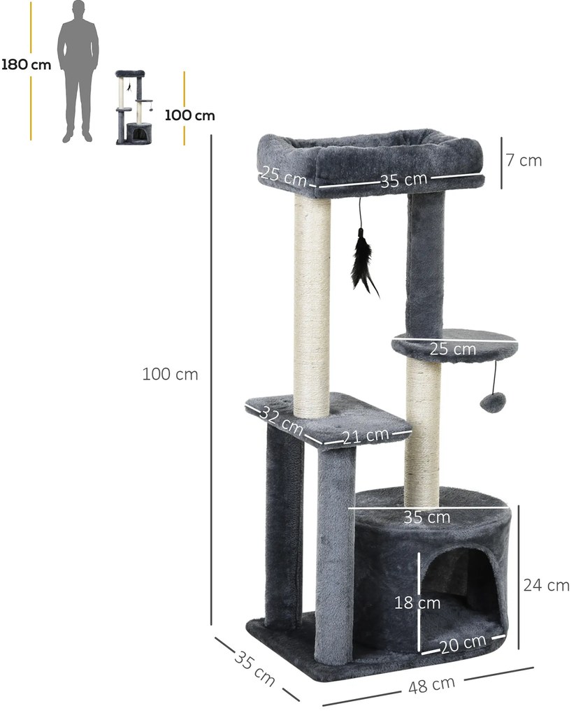 Ansamblu Multinivel PawHut pentru Pisici, Stâlpi de Zgâriat în Sisal, Material Ecologic, 147cm | Aosom Romania