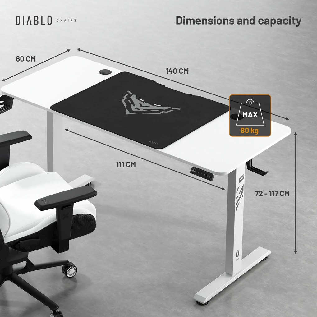 Birou Cu Înălțime Reglabilă Diablo X-Tensio 1400 Alb