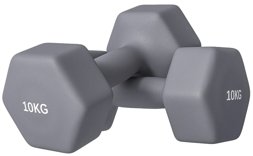 SPORTNOW Set de 2 Greutăți Hexagonale, Gantere cu Prindere Antiderapantă pentru Antrenament de Fitness Acasă,  28x10x10 cm, Gri | Aosom Romania