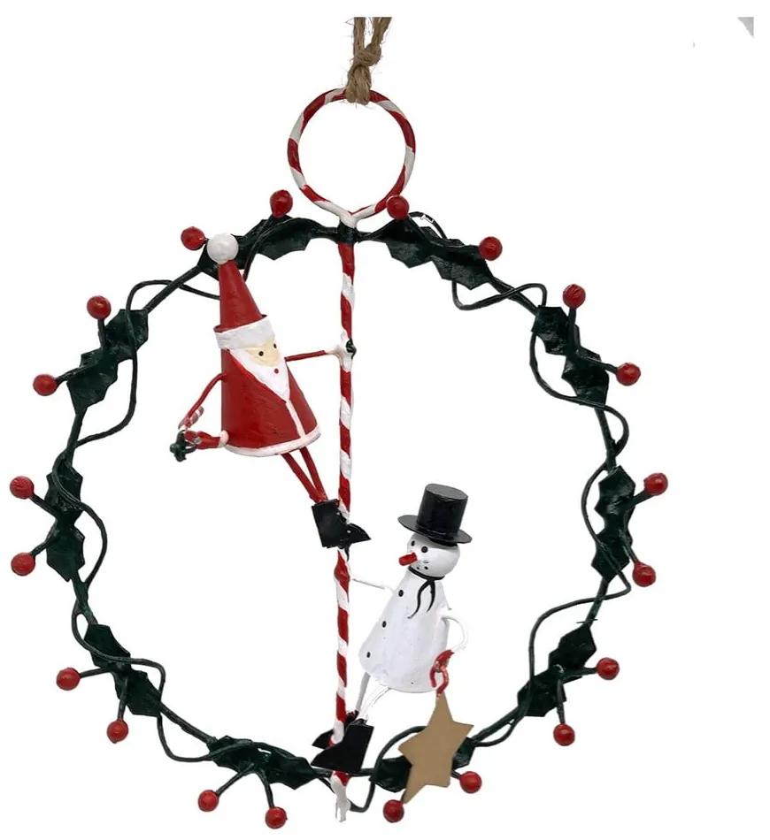 Coroniță de Crăciun ø 14 cm Santa & Snowman on Wreath - G-Bork