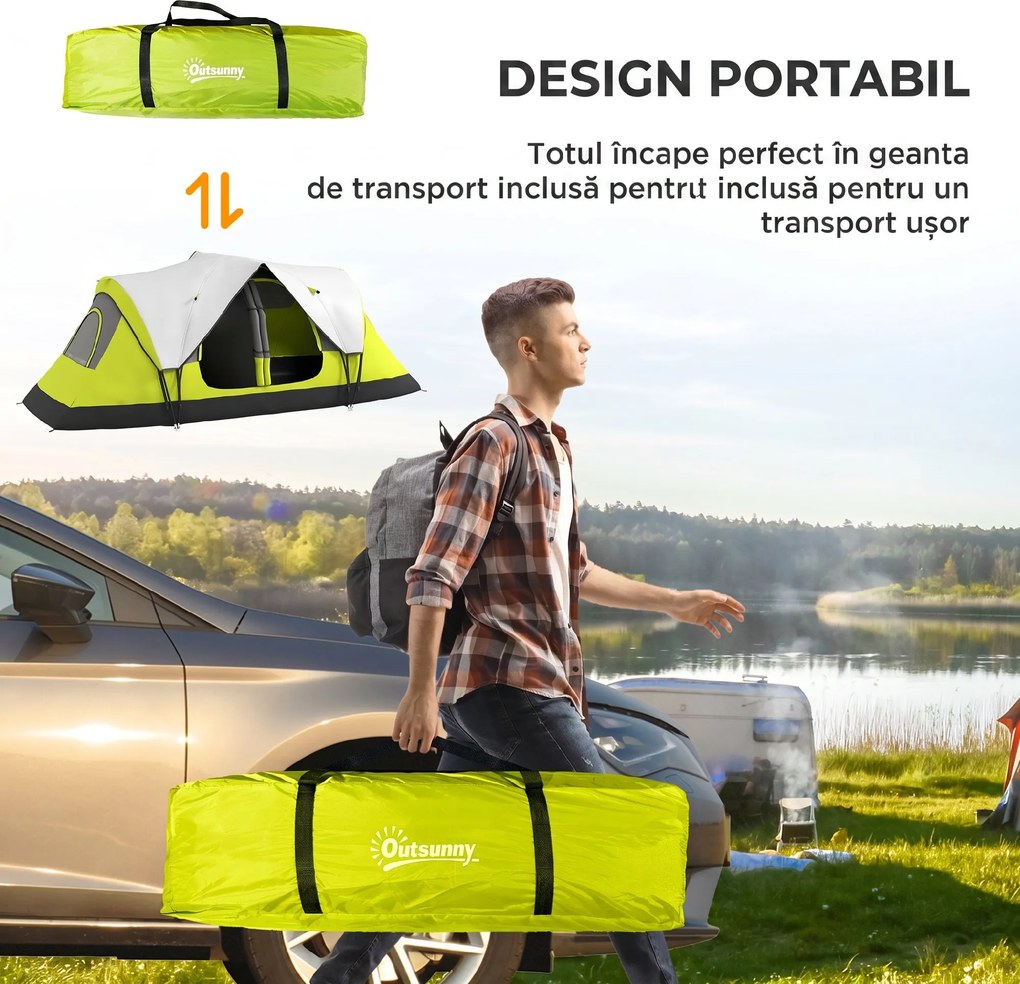 Outsunny Cort de Camping cu 2 Dormitoare pentru 6-8 Persoane | Aosom Romania