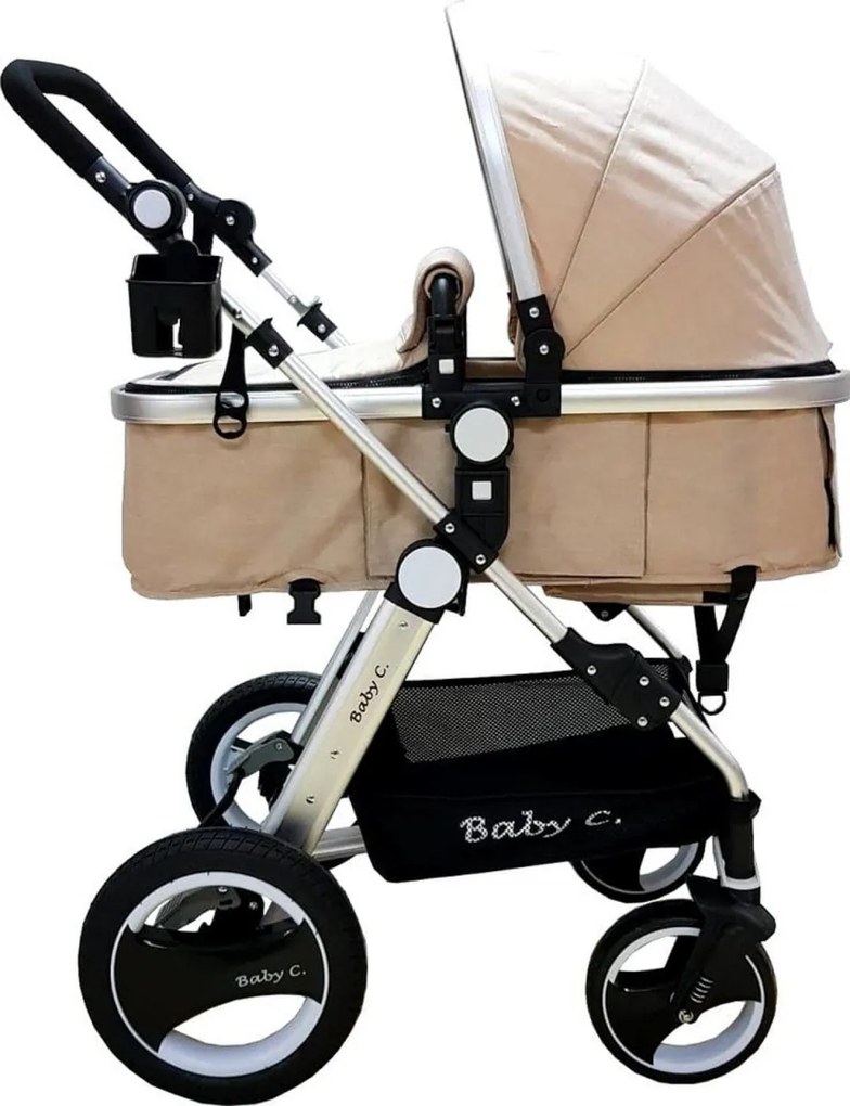 Carucior nou nascuti 2 in 1 Baby Care™ PRO S535, Cadru Aluminiu, roti din cauciuc plin,landou reversibil, Spatar reglabil in 3 trepte,Crem