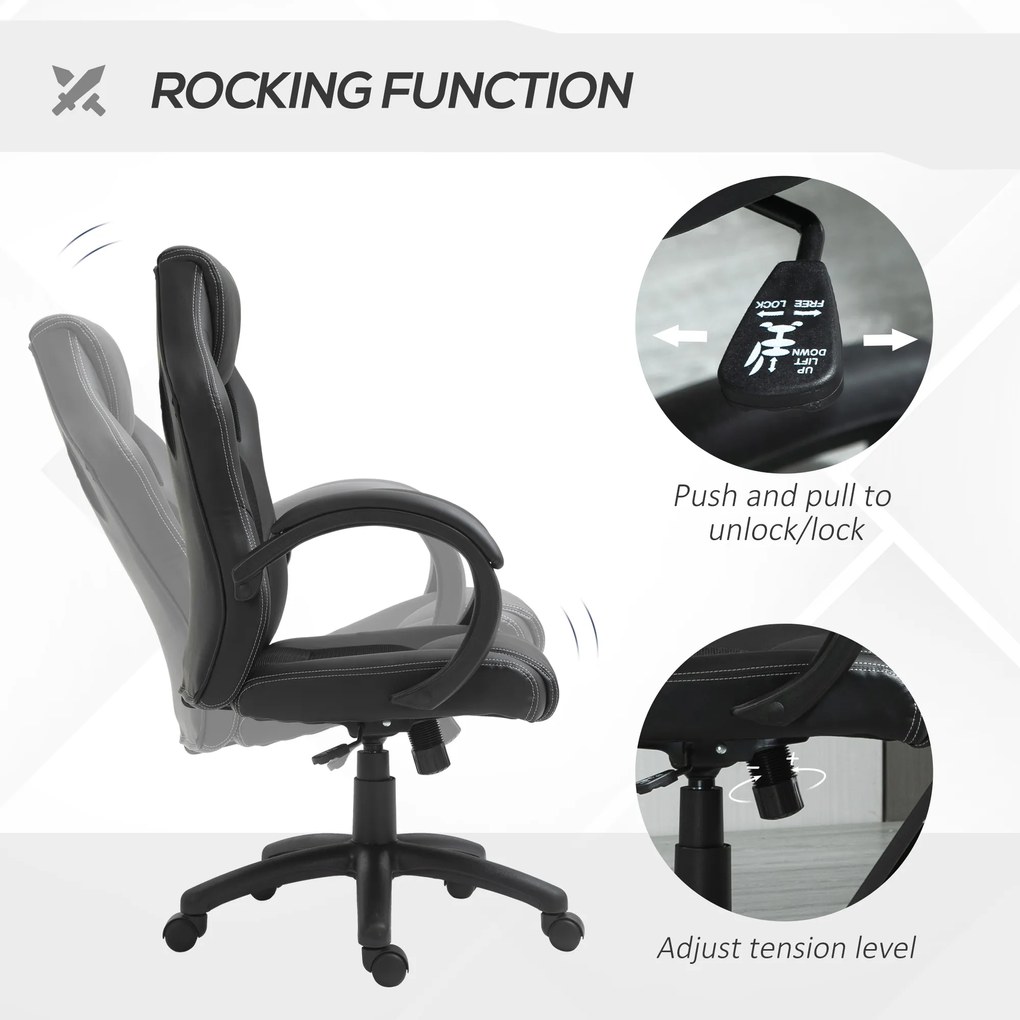 HOMCOM Scaun pentru birou, cu roti rotative la 360°, scaun gaming, inaltimea reglabila, Negru | Aosom Romania