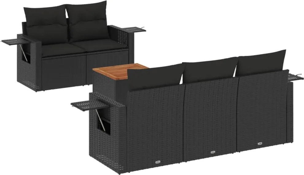 vidaXL Set mobilier de grădină cu perne, 6 piese, negru, poliratan