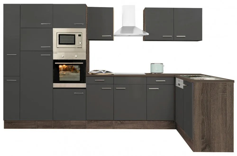 Mobilă de bucătărie de colț Yorki 370, corp din stejar Yorki, cu față antracit satinat