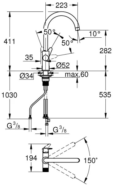GROHE 30592000 - Baterie pentru chiuvetă StartCurve BLUE PURE, 411 mm, crom lucios
