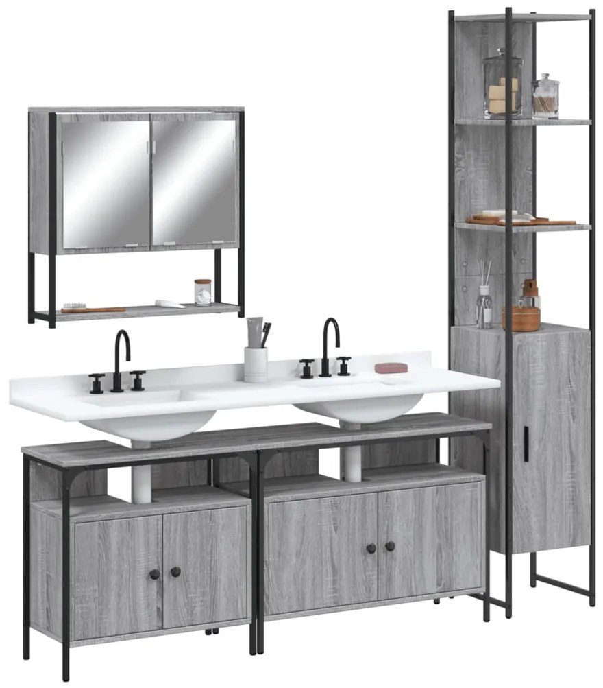 vidaXL Set mobilier de baie, 4 piese, gri sonoma, lemn prelucrat