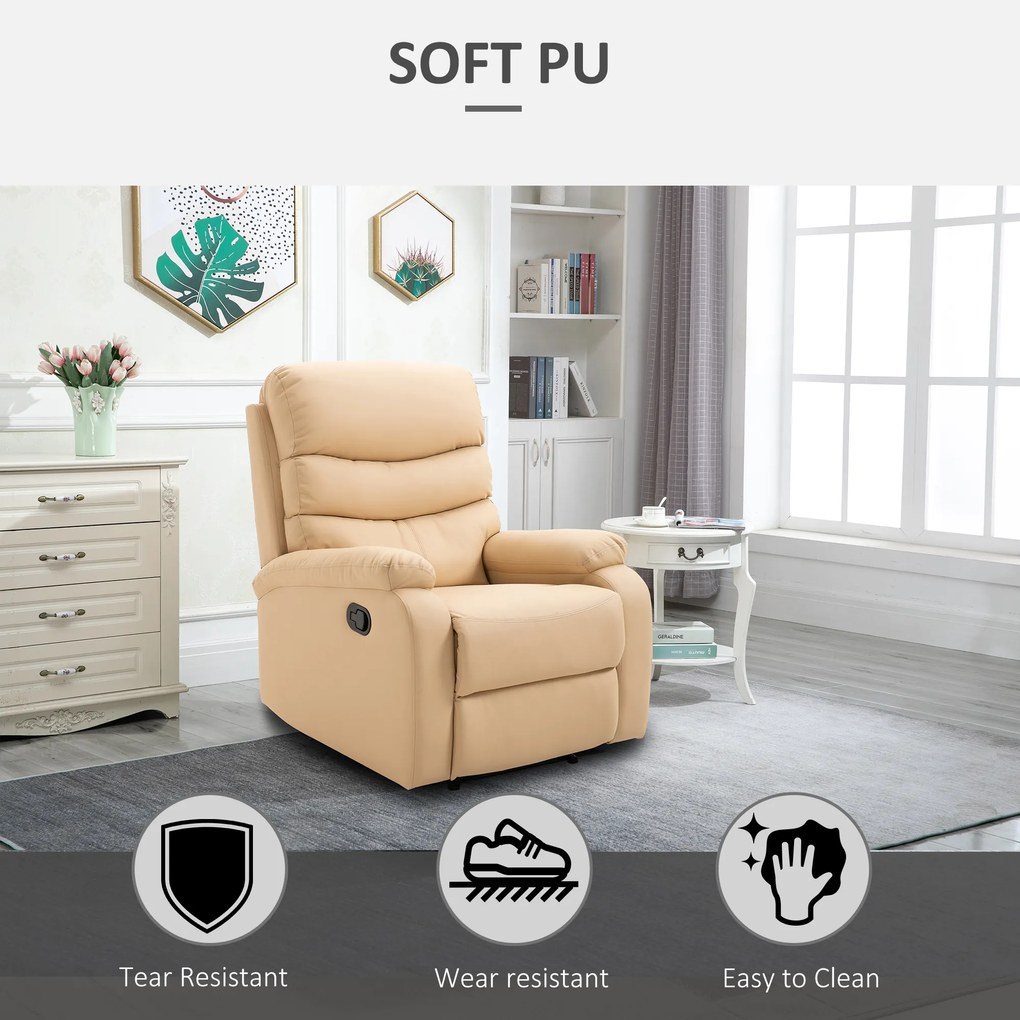 Homcom Fotoliu Relax cu suport pentru picioare care se poate ridica Fotoliu rabatabil fotolii pentru cameră din piele ecologică Fotoliu ergonomic Bej
