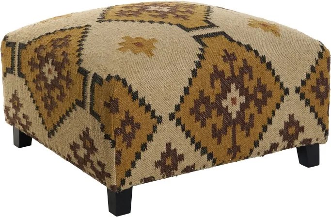 Taburet pentru picioare kilim lucrat manual multicolor din lână și lemn, 80×80×44 cm, „Kilim"