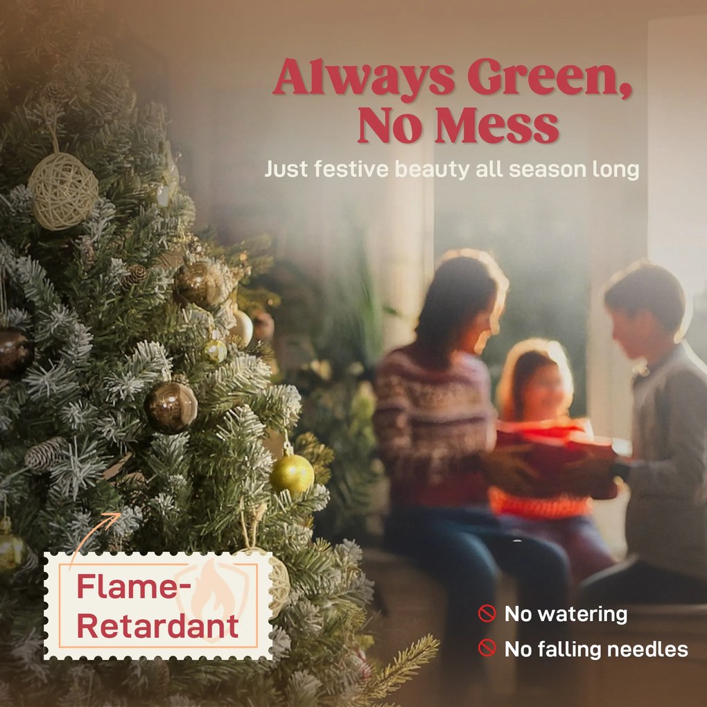HOMCOM Brad de Crăciun Înzăpezit Înalt 180 cm cu 910 Ramuri, Brad Artificial de Interior cu Conuri Decorative, Bază Metalică Pliabilă, Verde | Aosom Romania