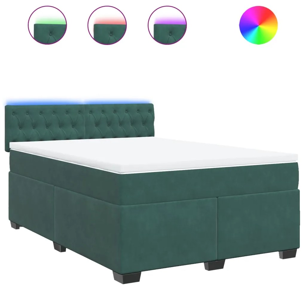 3288663 vidaXL Pat box spring cu saltea, verde închis, 160x200 cm, catifea