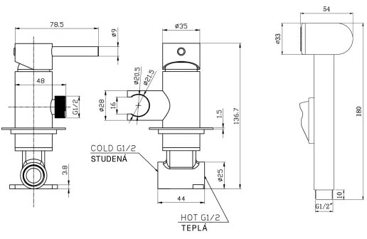 Baterie de bideu cu duș pentru instalare ascunsă Aqualine negru mat