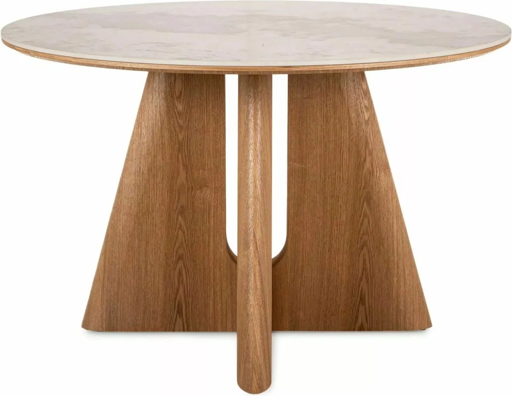 Masa rotunda Alzano Ceramic alb lucios/stejar ø120/h77 cm
