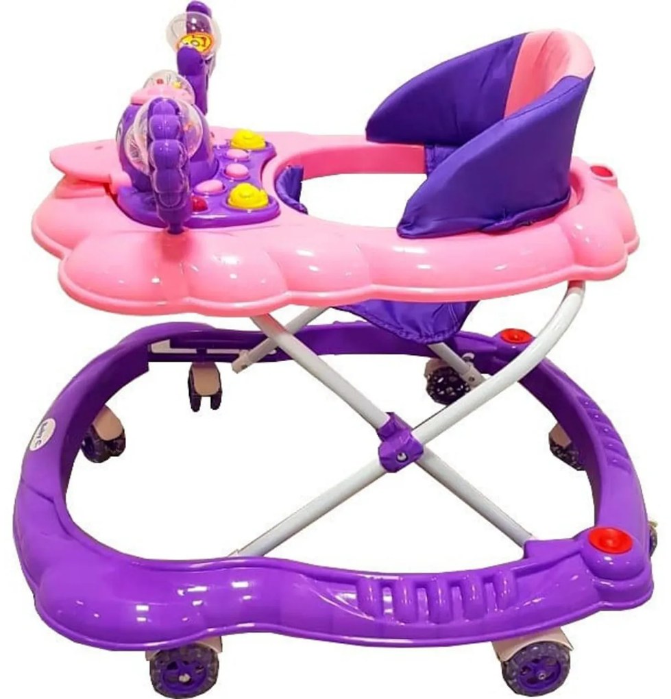 Premergator reglabil in 3 trepte NOVOKIDS™ Baby C, cu melodii, roti silentioase din silicon, Ratusca, Pliabil, Mov