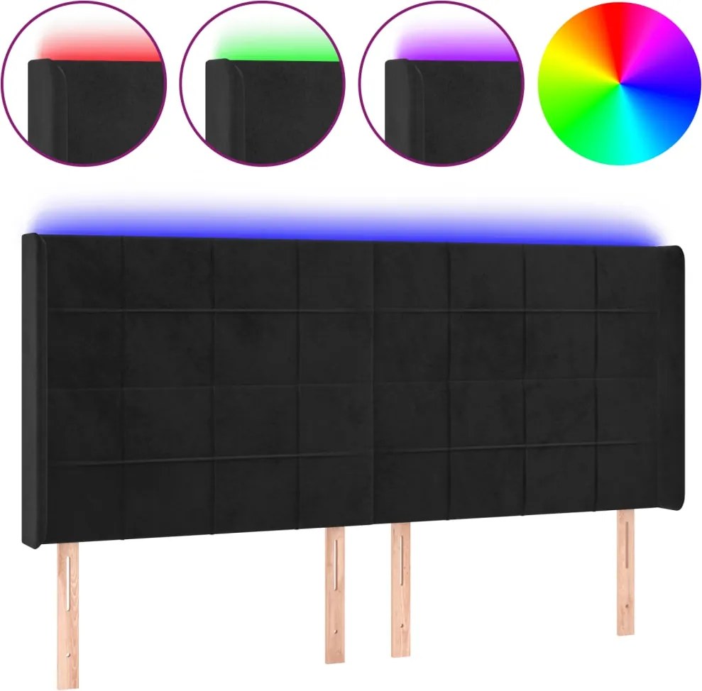 vidaXL Tăblie de pat cu LED, negru, 163x16x118/128 cm, catifea