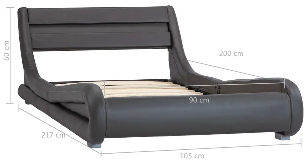 Cadru de pat cu LED, gri, 90 x 200 cm, piele artificiala Gri, 90 x 200 cm