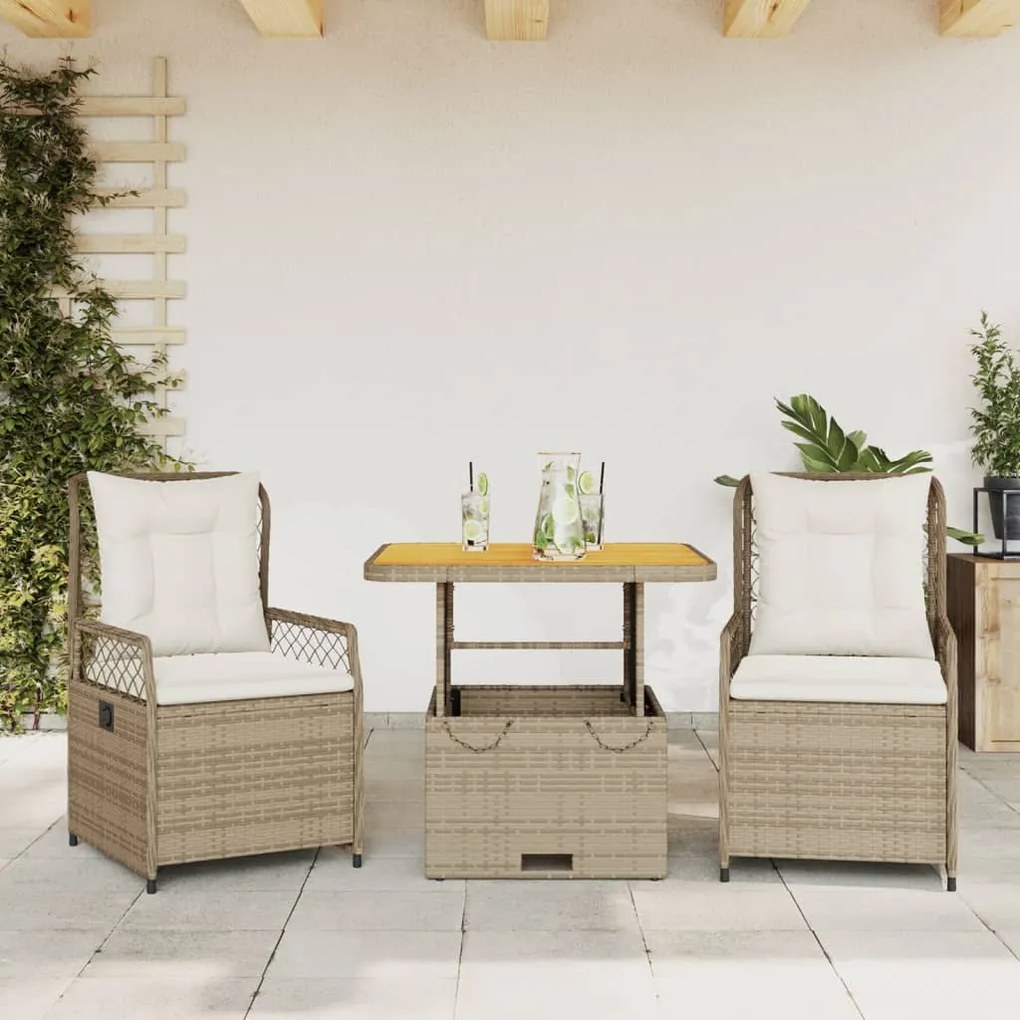 vidaXL Set mobilier de grădină cu perne, 3 piese, bej, poliratan