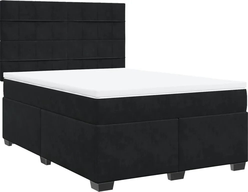 vidaXL Pat box spring cu saltea, negru, 140x190 cm, catifea