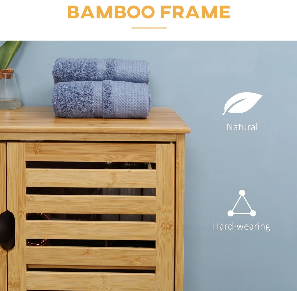 kleankin Dulap baie cu doua usi si 2 rafturi de depozitare, din bambus, natural | Aosom Romania