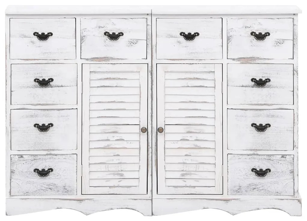 284179 vidaXL Servantă cu 10 sertare, alb, 113 x 30 x 79 cm, lemn