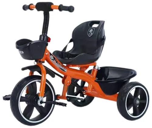 Tricicleta cu pedale, 2 - 6 ani, Portocaliu, Sezut reglabil, 2 cosuri depozitare