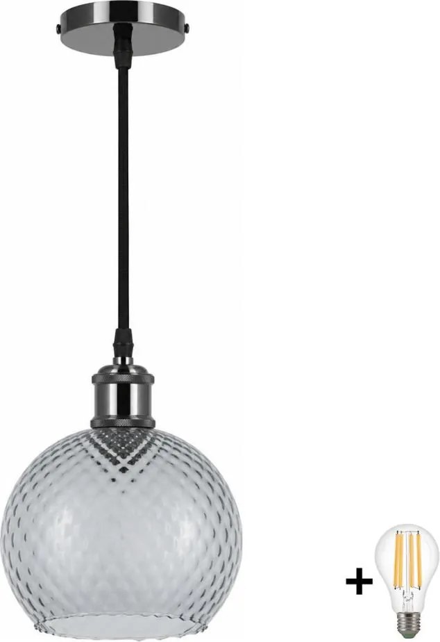 BRILAGI -LED Lampă suspendată pe cablu RETRO GLASS 1xE27/60W/230V Ø 18 cm negru/gri fumuriu