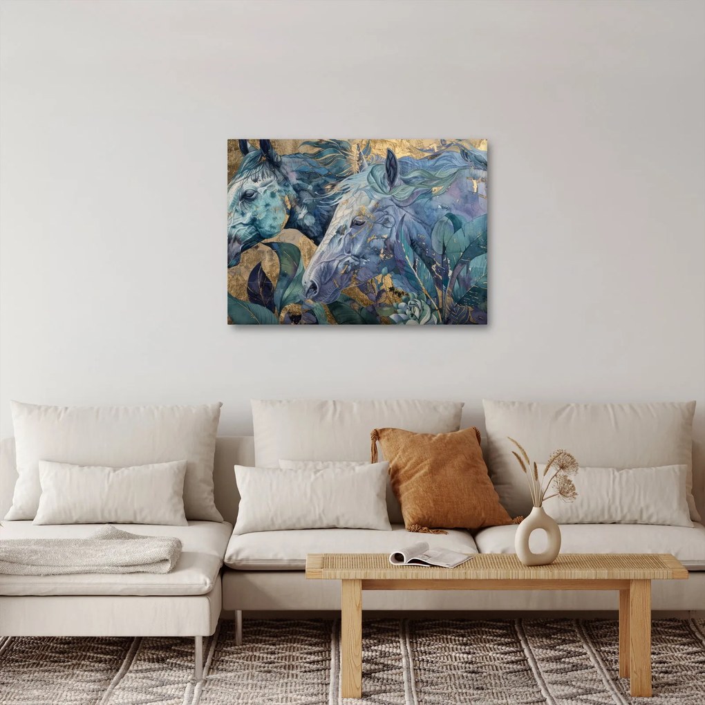Tablou - Cai cu fundal auriu (70x50 cm)