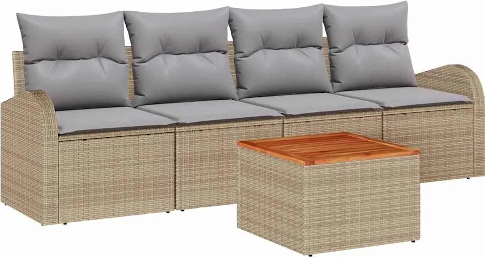 vidaXL Set de canapele pentru grădină cu pernă 5 pcs Bej poliratan