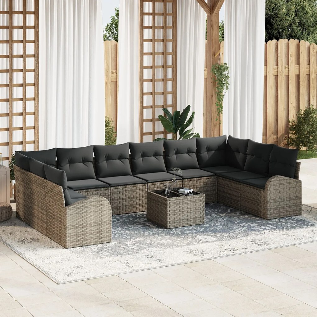 vidaXL Set canapele grădină 10 piese cu perne ratan poliester negru