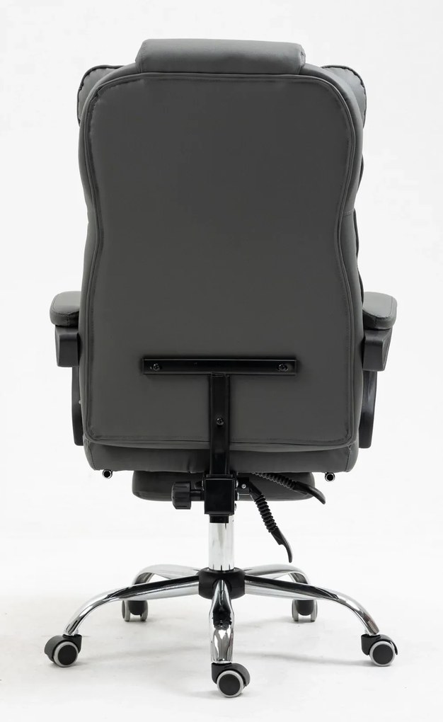 Scaun directorial, cu Masaj și Încălzire, suport picioare, funcție sezlong, piele PU, Gri