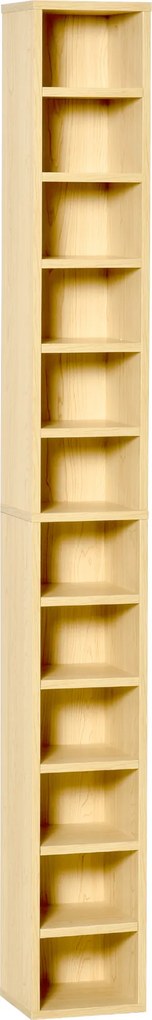 HOMCOM Dulap Biblioteca Suport CD-uri cu 12 Rafturi pentru 204 CD-uri, Raft Biblioteca din MDF si PAL, 21x20x175 cm, Lemn natural