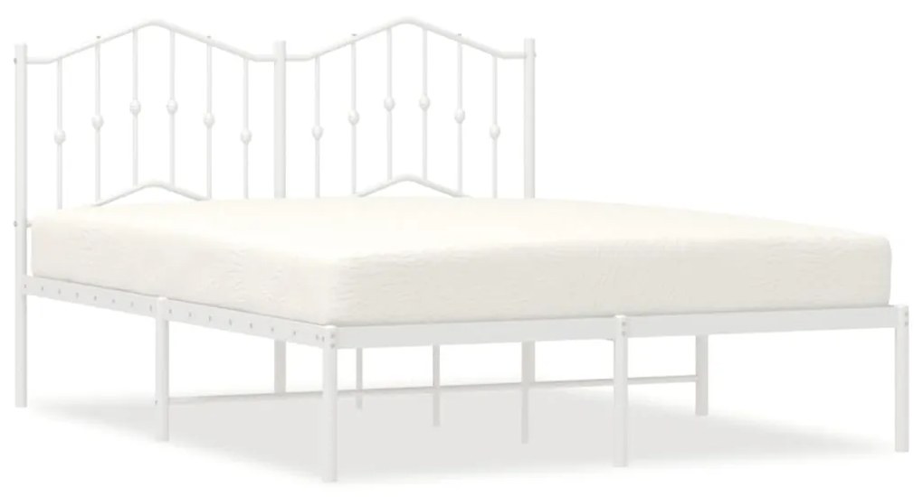 373840 vidaXL Cadru de pat metalic cu tăblie, alb, 150x200 cm