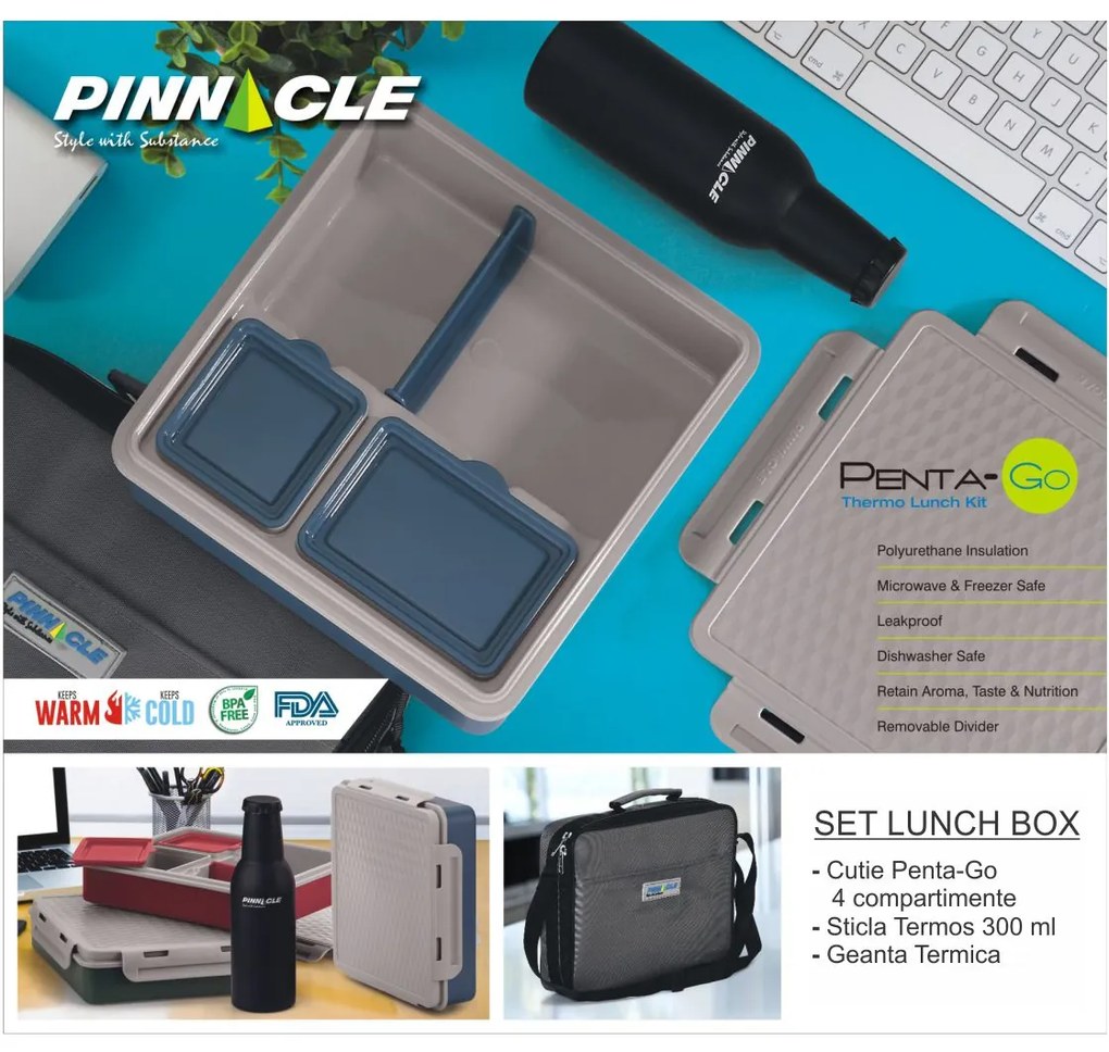 Set Lunch Box Cutie Alimente, Sticla Termos, Geanta Termica