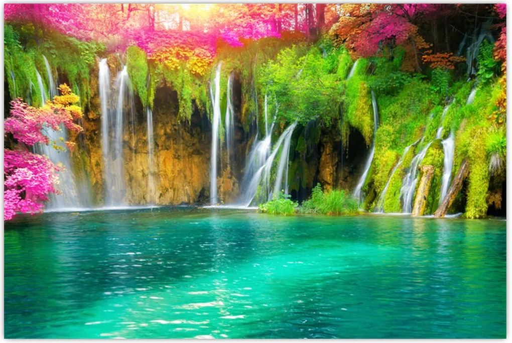Tablou - Cascada, Lacurile Plitvice, Croația (90x60 cm)