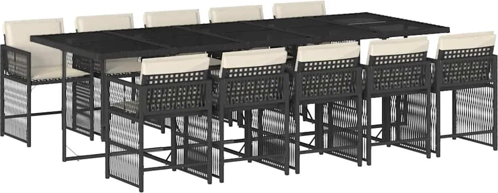 vidaXL Set mobilier de exterior cu perne, 11 piese, negru, poliratan