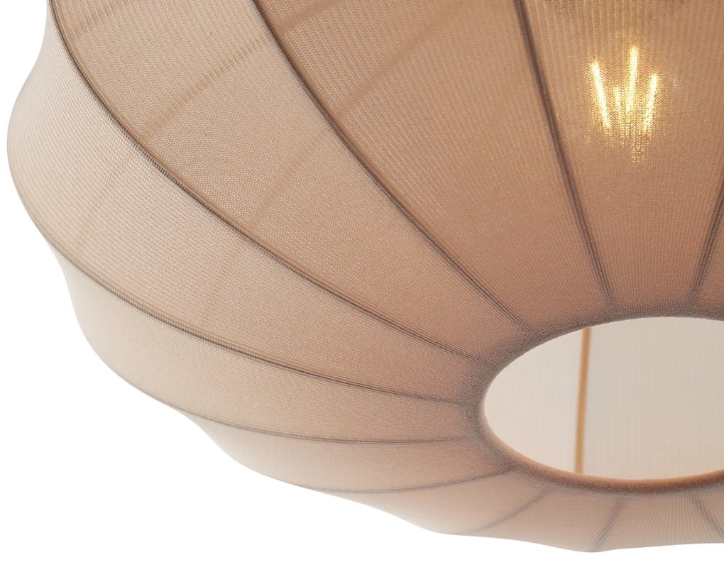 Lampă suspendată Japandi neagră cu abajur maro din material textil - Bida